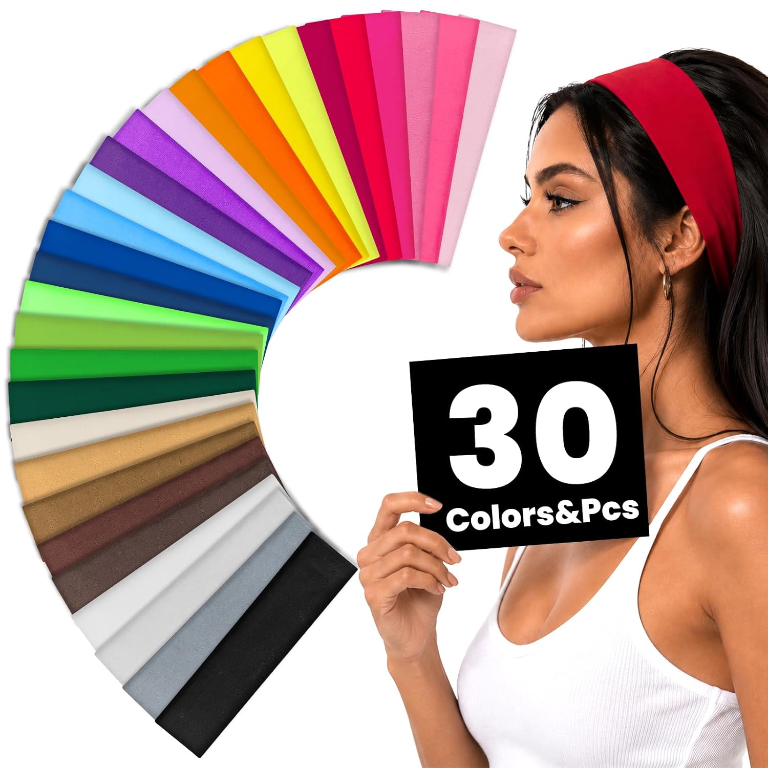 30PCS Solid Color Headbands fo - Stretch Strap Yoga recension och pris