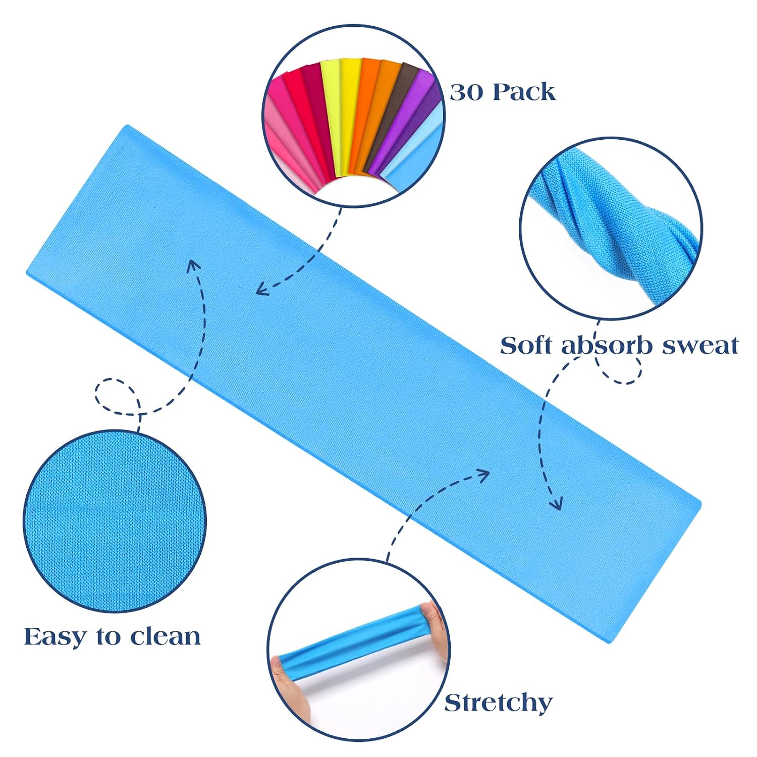 30PCS Solid Color Headbands fo - Stretch Strap Yoga recension och pris