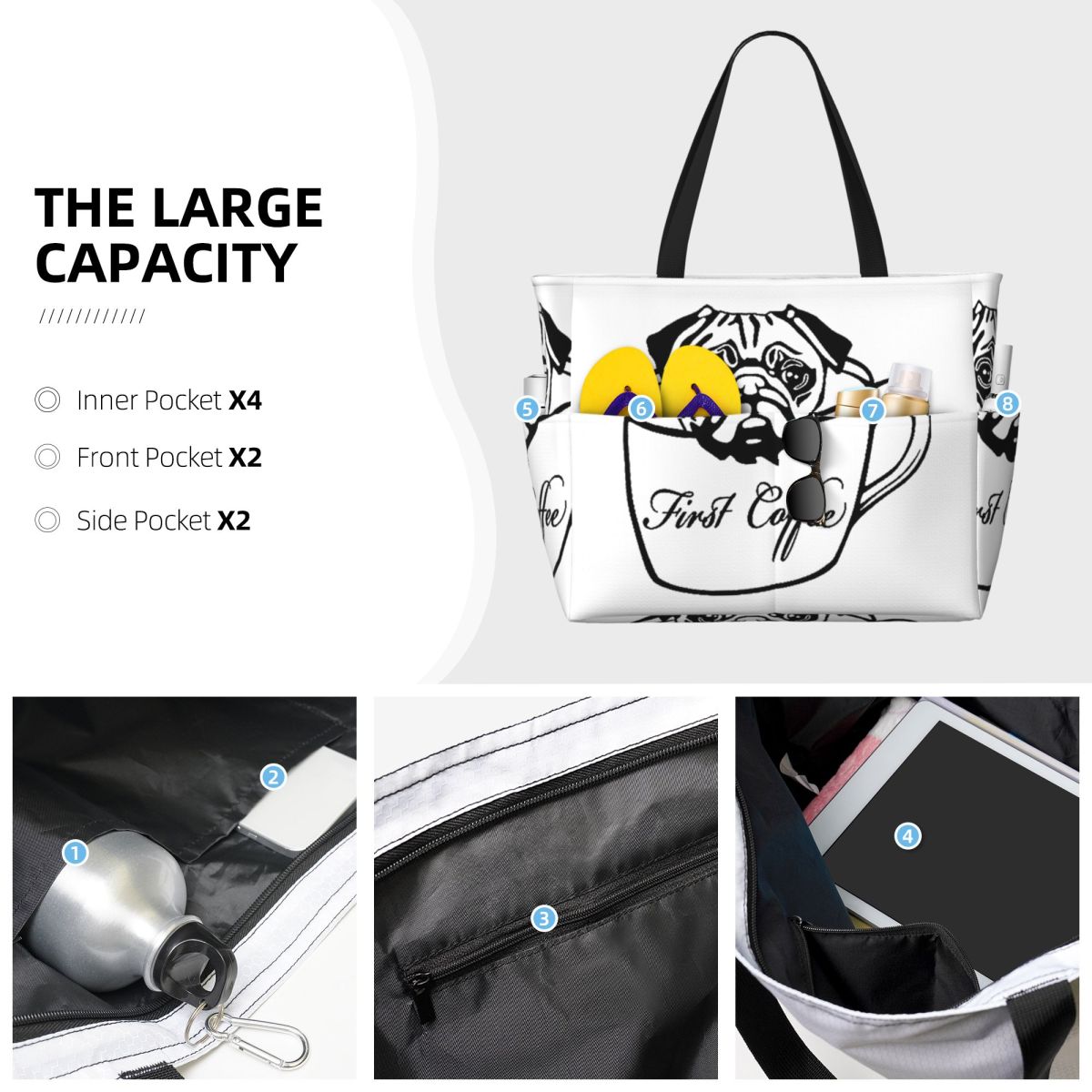Pug First Coffee Beach Tote Ba - Yoga Fitness First recension och pris