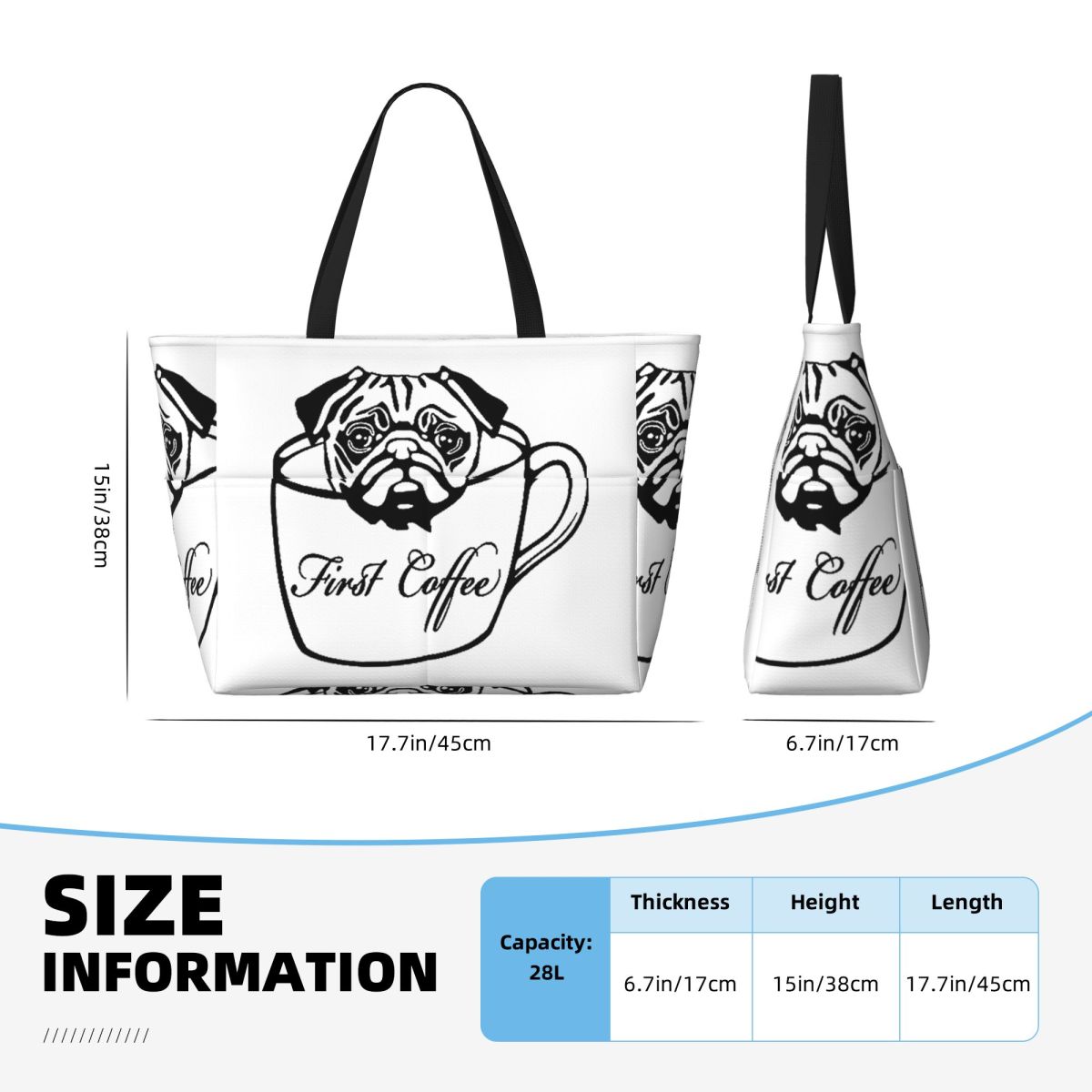 Pug First Coffee Beach Tote Ba - Yoga Fitness First recension och pris
